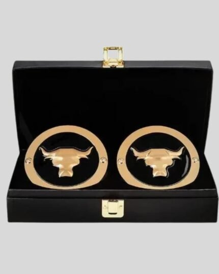 WWE The Rock Side Plates Championship Title Box Set – Brass Metal Bull Logo Inserts – 4.25” x 3.16”