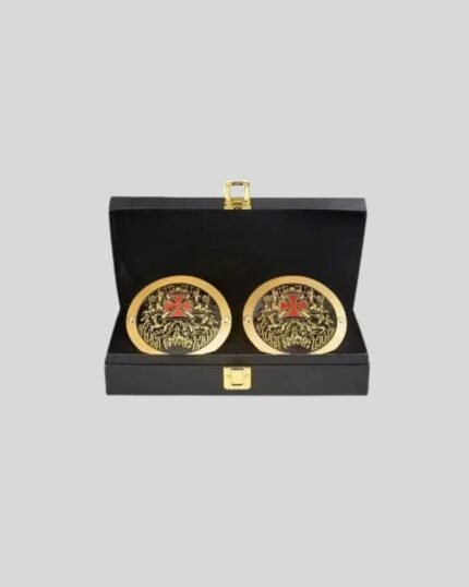 WWE Triple H Side Plates Championship Title Box Set – Brass Metal Cross Skull Logo – 4.25” x 3.16”