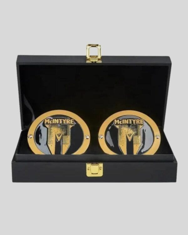 WWE Drew McIntyre Side Plates Championship Title Box Set – Scottish Warrior Brass Edition (4.25” x 3.16”)