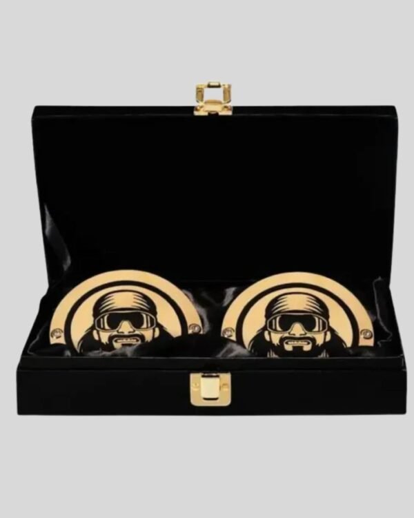 WWE Randy Savage Side Plates Championship Title Box Set – Macho Man Shades Design – Brass Metal – 4.25” x 3.16” Inserts