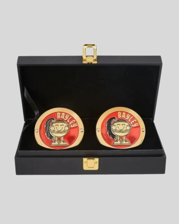 WWE Bayley Side Plates Championship Title Box Set – Cartoon Design Brass Metal Inserts