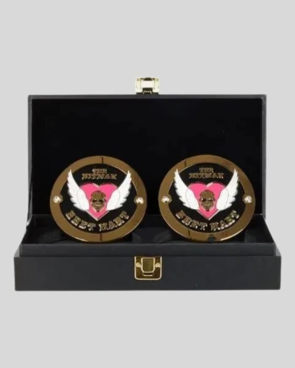 WWE Bret Hart Side Plates Championship Title Box Set – Hitman Winged Heart Brass Edition (4.25” x 3.16”)