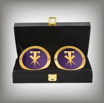 WWE Undertaker Side Plates Championship Title Box Set – Brass Metal Purple T Symbol – 4.25” x 3.16”